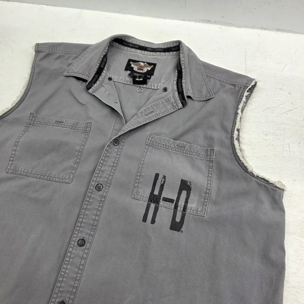 Harley Davidson Motorcycles Sleeveless Cut Off Vest Skull Crossbones Mens 2XL